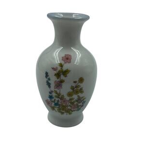 Vintage Otagiri Floral White Bud Vase Mini Pink Blue Yellow Blooms Japan Made